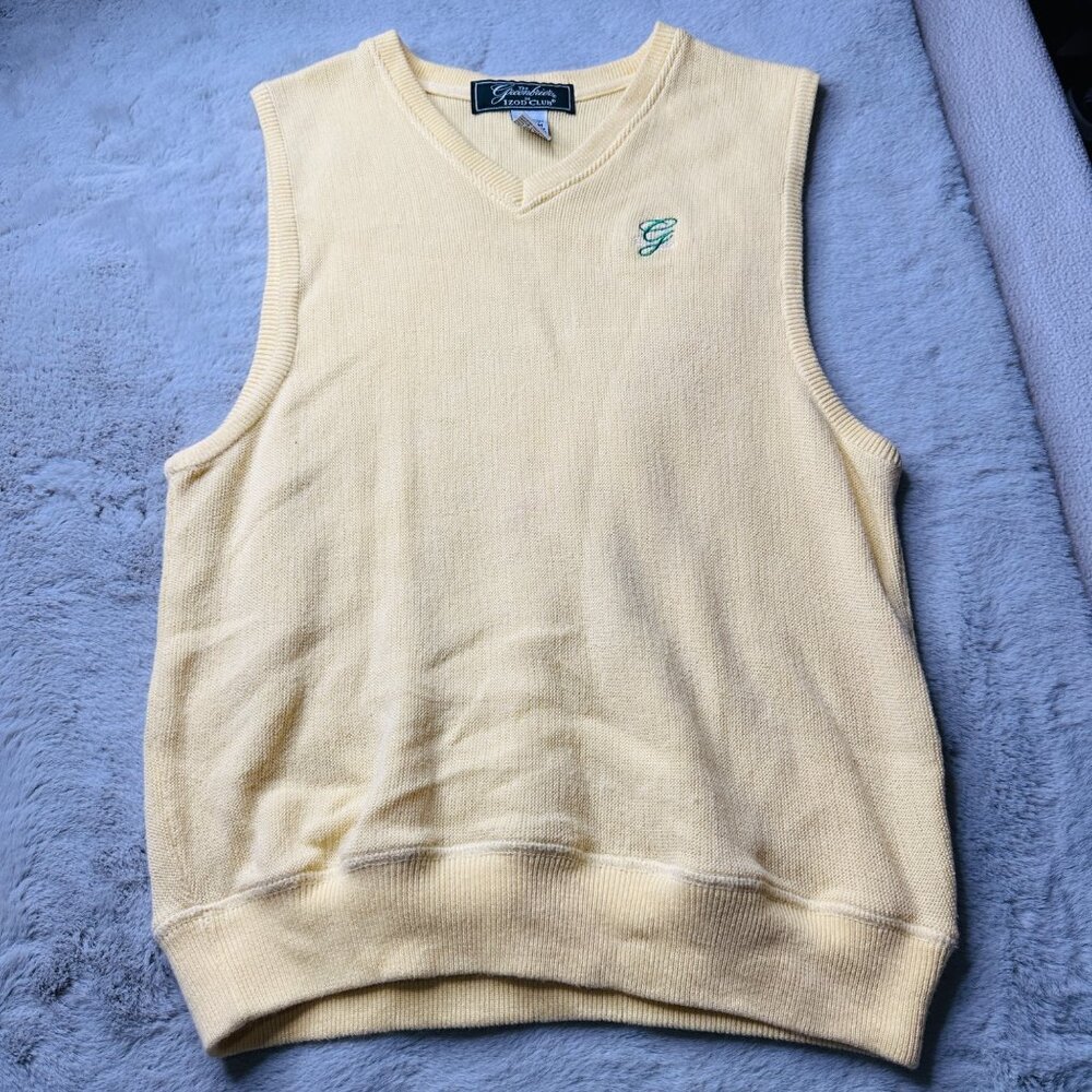 Greenbriar Sweater Vest Logo Izod Club Yellow Preppy Golf Resort